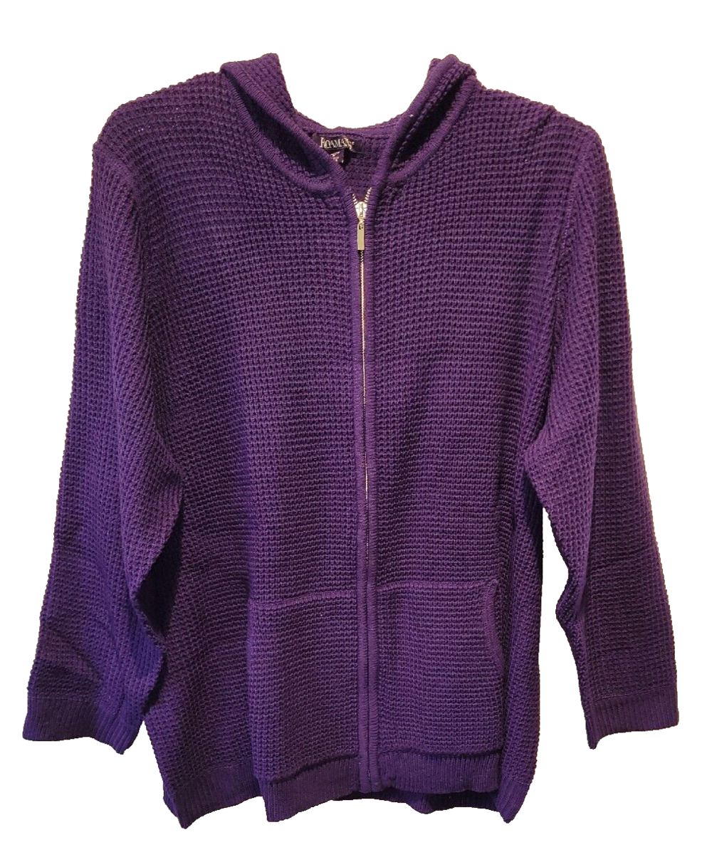 Roaman's Women's Plus Size Zip Up Thermal Hoodie Cardigan Size 1X-22/24 Purple